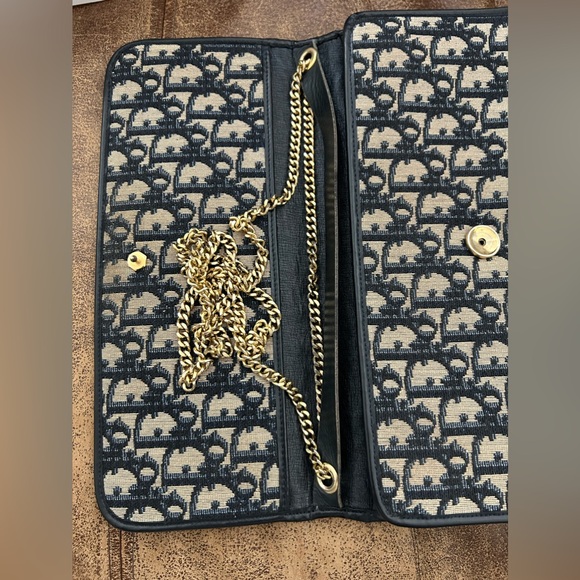 COPY - Dior Vintage Trotter Clutch Purse/ Chains Navy Jacquard Canvas Navy Leat… - Picture 2 of 16